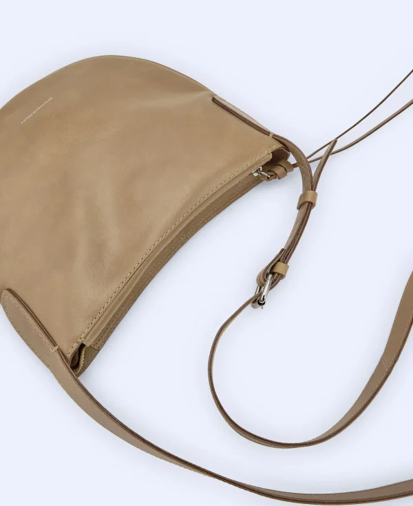 Adolfo Dominguez Sacs*Sac Hobo Moyen En Cuir Responsable Taupe/Beige