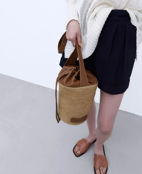 Adolfo Dominguez Sacs*Sac Moyen En Tissu Tresse Naturel