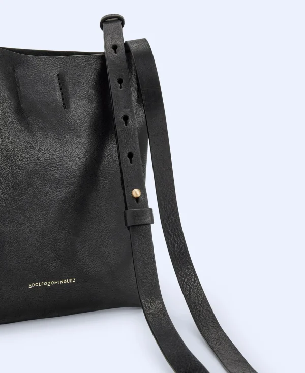 Adolfo Dominguez Sacs*Sac Seau A Bandouliere En Cuir De Vachette Noir