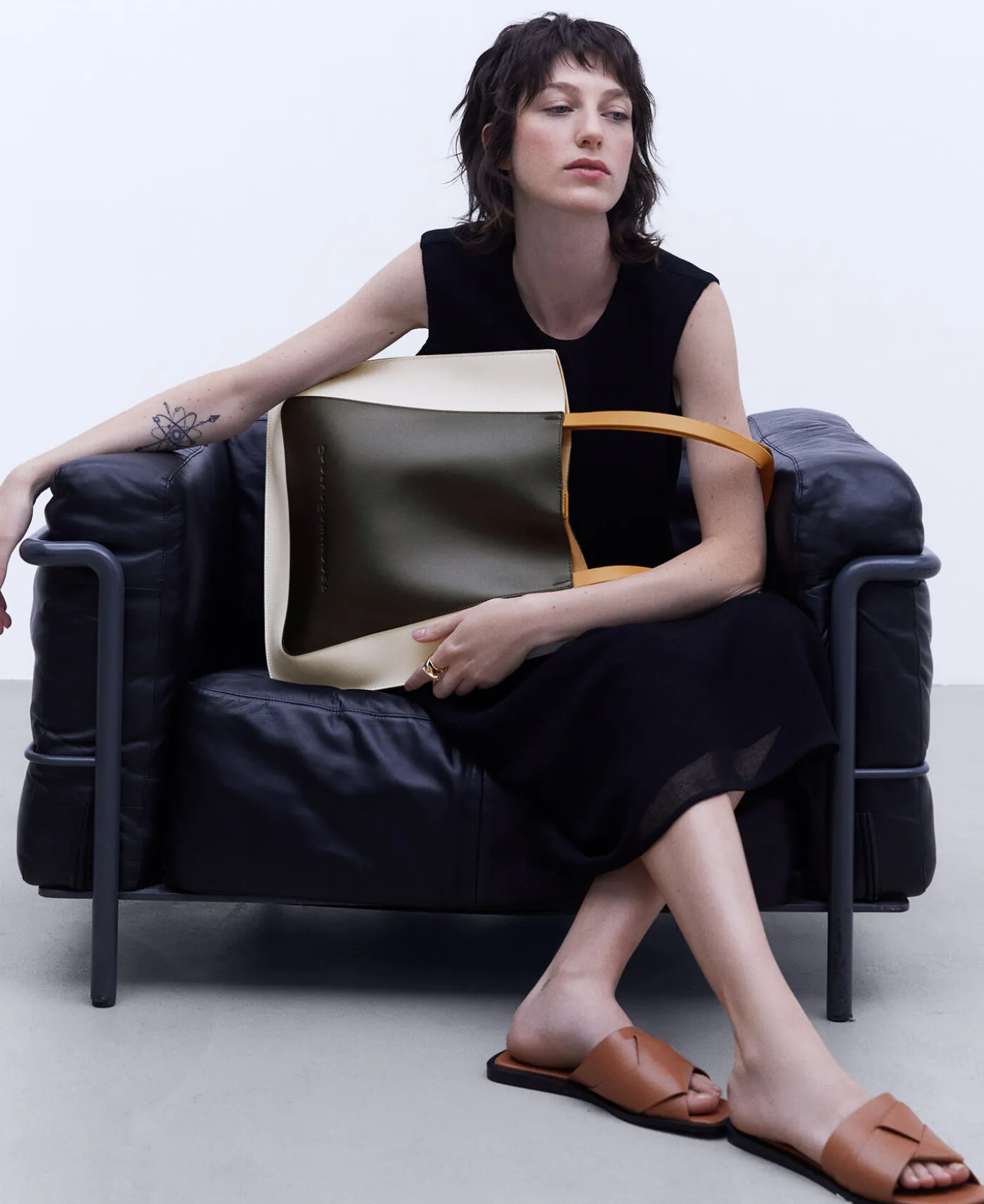 Adolfo Dominguez Sacs*Sac Shopper Tricolore En Cuir De Vachette Multicolore