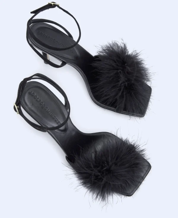 Adolfo Dominguez Chaussures*Sandales A Bout Carre A Plumes Noir