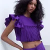 Adolfo Dominguez Chemises Et Tops*Top A Effet Volante En Coton Violet