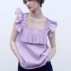 Adolfo Dominguez Chemises Et Tops*Top A Encolure Carree Avec Volants Mauve