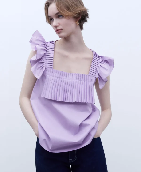 Adolfo Dominguez Chemises Et Tops*Top A Encolure Carree Avec Volants Mauve