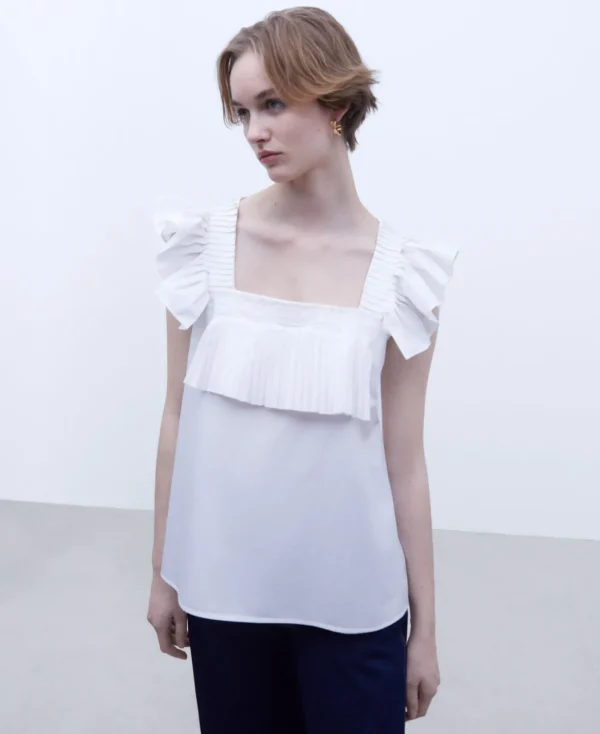 Adolfo Dominguez Chemises Et Tops*Top A Encolure Carree Avec Volants Blanc