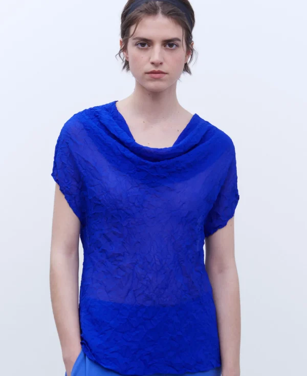 Adolfo Dominguez Chemises Et Tops*Top Froisse Et Drape Bleu