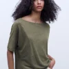 Adolfo Dominguez T-Shirts*T-Shirt A Encolure Bateau En Lin Vert Fonce