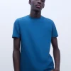 Adolfo Dominguez T-Shirts Et Polos*T-Shirt Chine En Coton Bleu Petrole