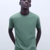 Adolfo Dominguez T-Shirts Et Polos*T-Shirt Chine En Coton Bleu Vert