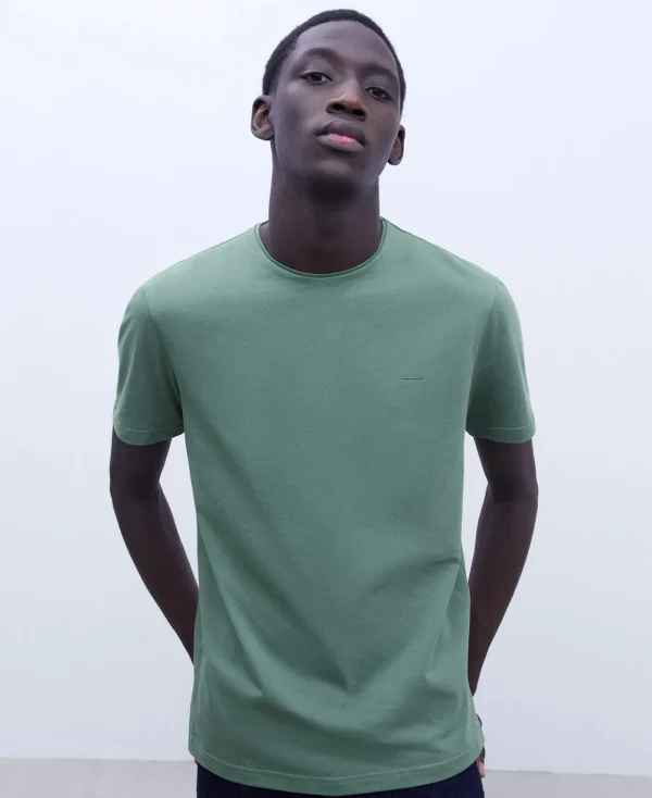 Adolfo Dominguez T-Shirts Et Polos*T-Shirt Chine En Coton Bleu Vert