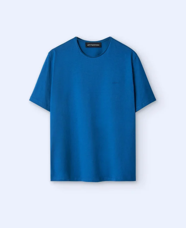 Adolfo Dominguez T-Shirts Et Polos*T-Shirt Chine En Coton Bleu Petrole