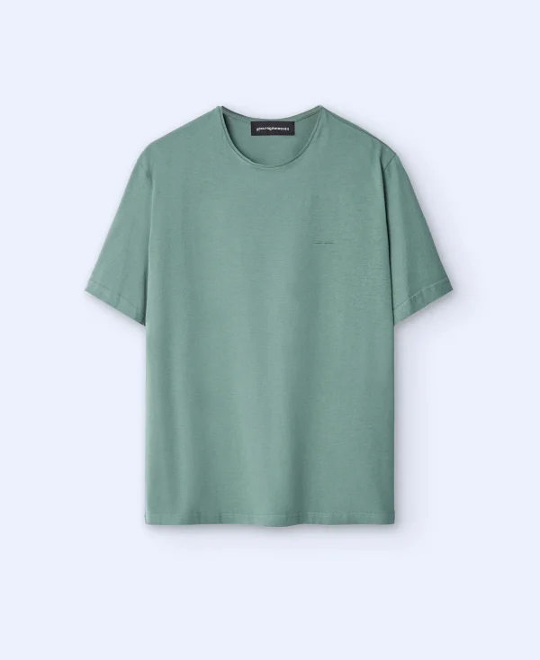 Adolfo Dominguez T-Shirts Et Polos*T-Shirt Chine En Coton Bleu Vert