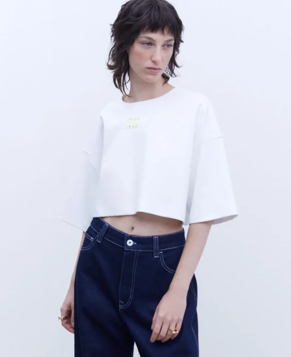 Adolfo Dominguez T-Shirts*T-Shirt Cropped En Coton Blanc