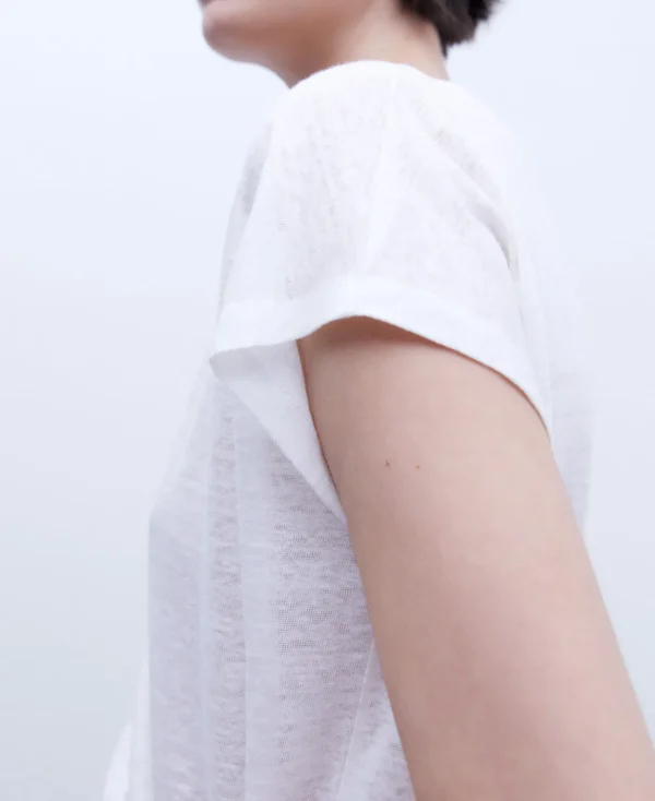 Adolfo Dominguez T-Shirts*T-Shirt En Lin A Col En V Blanc Naturel