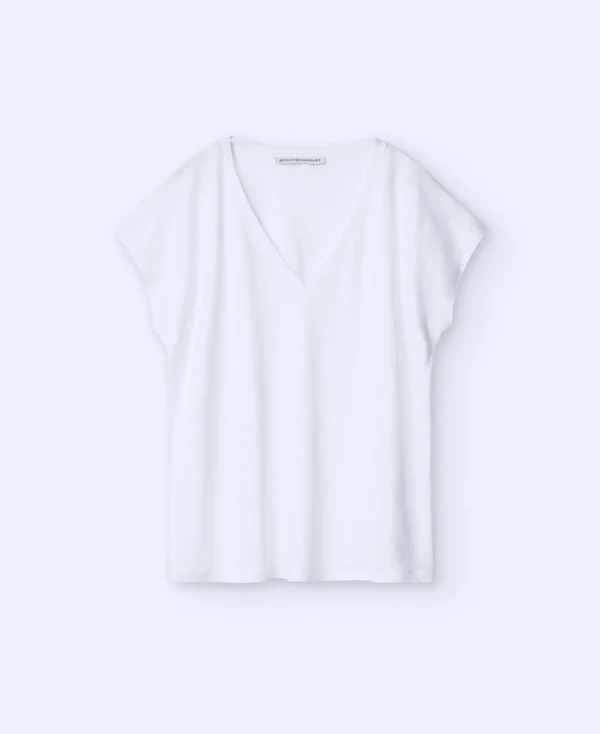 Adolfo Dominguez T-Shirts*T-Shirt En Lin A Col En V Blanc Naturel