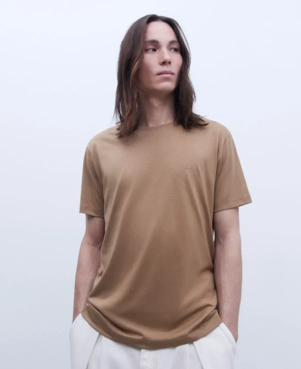 Adolfo Dominguez T-Shirts Et Polos*T-Shirt En Lyocell Et Coton Beige