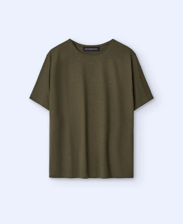 Adolfo Dominguez T-Shirts Et Polos*T-Shirt En Lyocell Et Coton Kaki