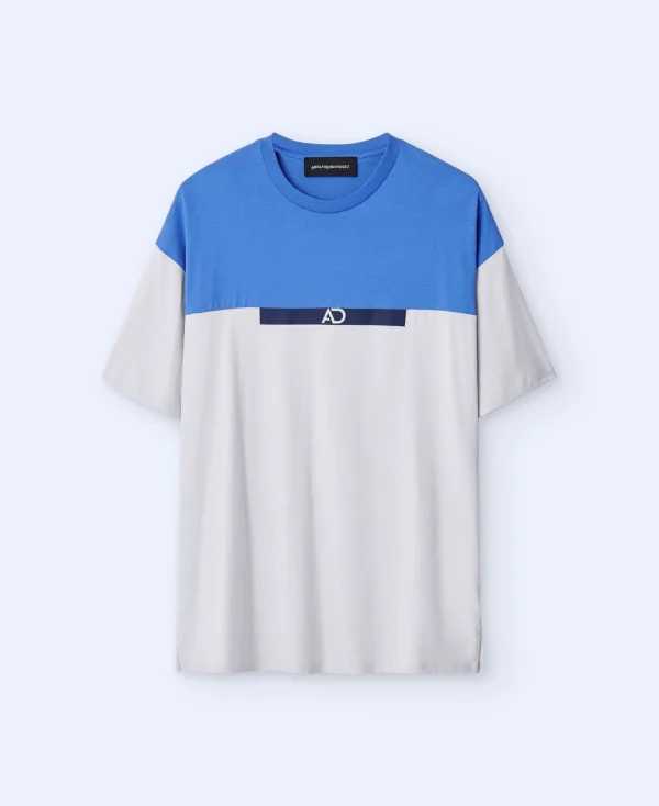 Adolfo Dominguez T-Shirts Et Polos*T-Shirt Oversize En Coton Bicolore Bleu Matisse