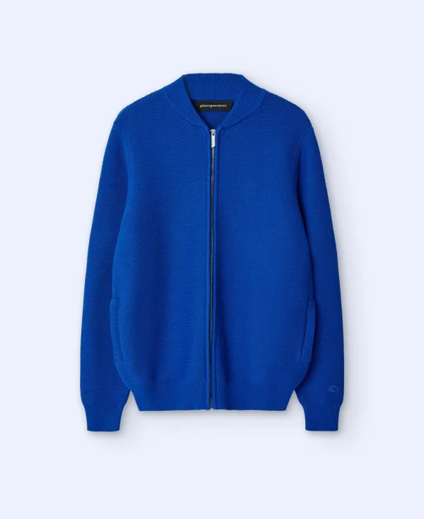 Adolfo Dominguez Mailles*Veste Bombers En Maille Cobalt